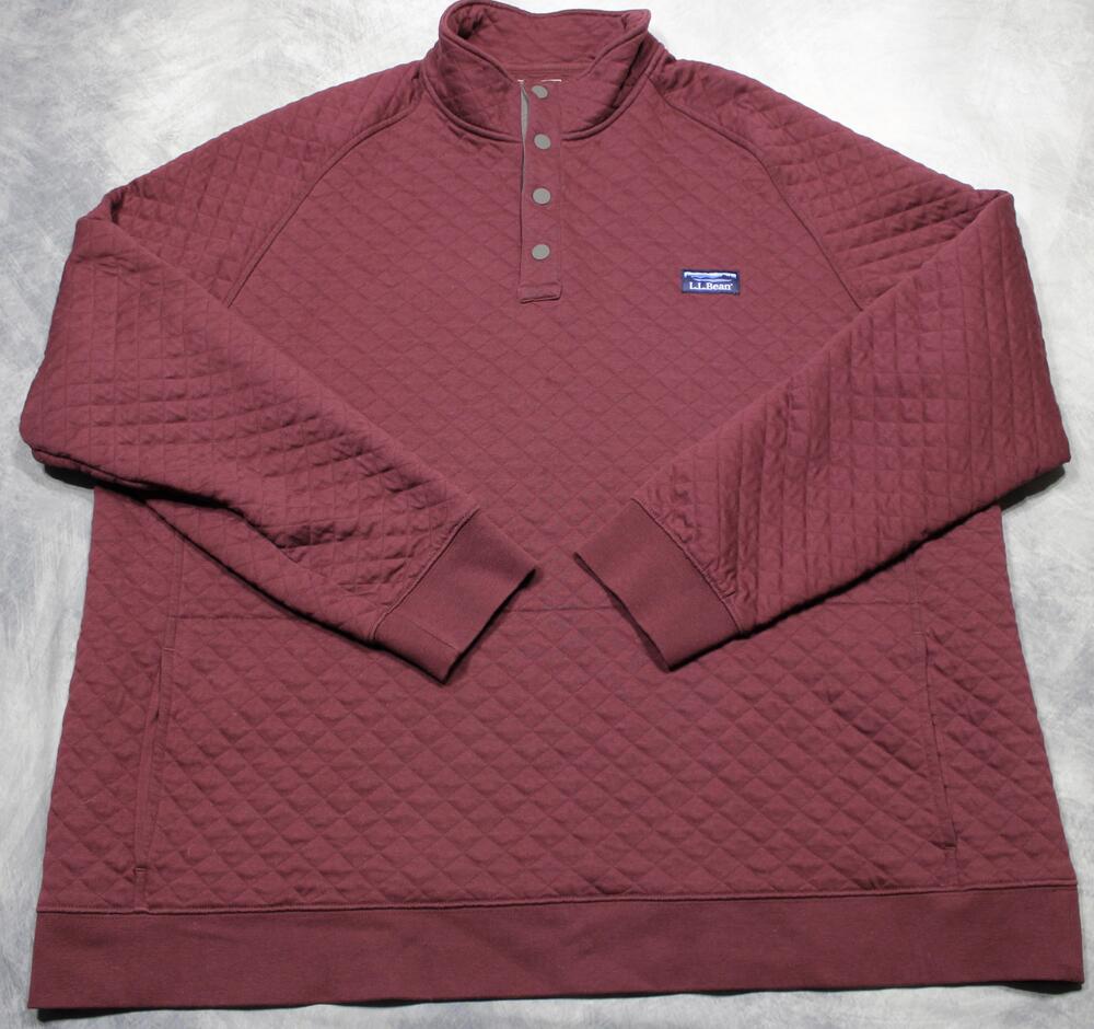 L.L.Bean Sweatshirt Mens 3XLT Red Quilted Snap Mockneck Pullover Traditional Fit